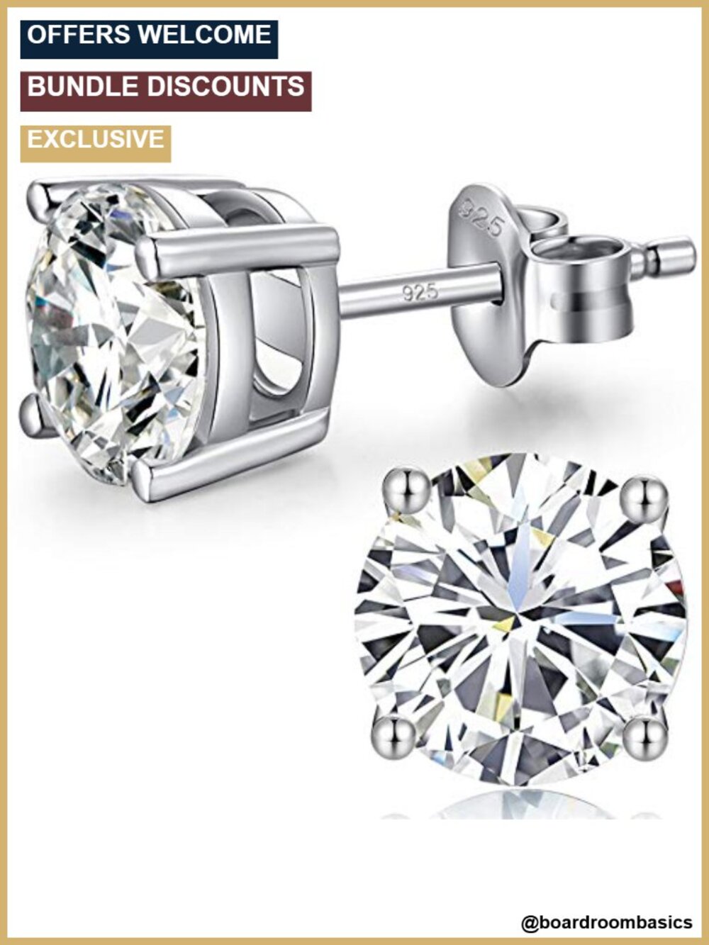 925 Sterling Silver Round Cut Cubic Zirconia Stud Earrings Hypoallergenic